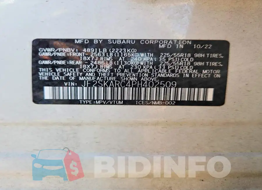 JF2SKARC4PH402509 Photo# 12