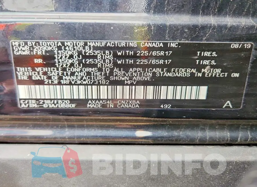 2T3F1RFV3KW073182 Photo# 13