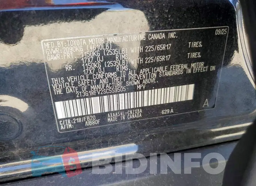 2T3G1RFV2SC559505 Photo# 14