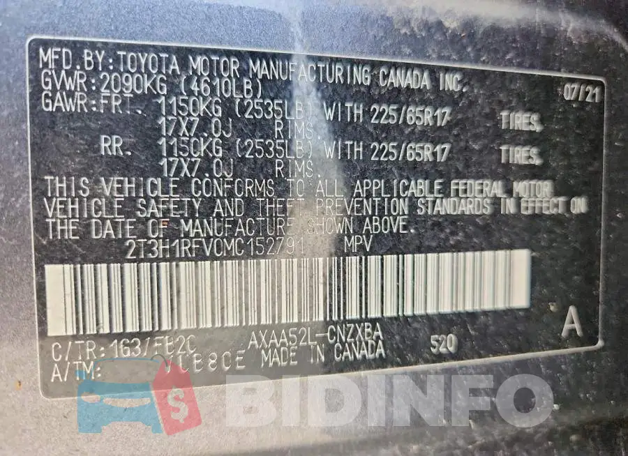 2T3H1RFV0MC152791 Photo# 12