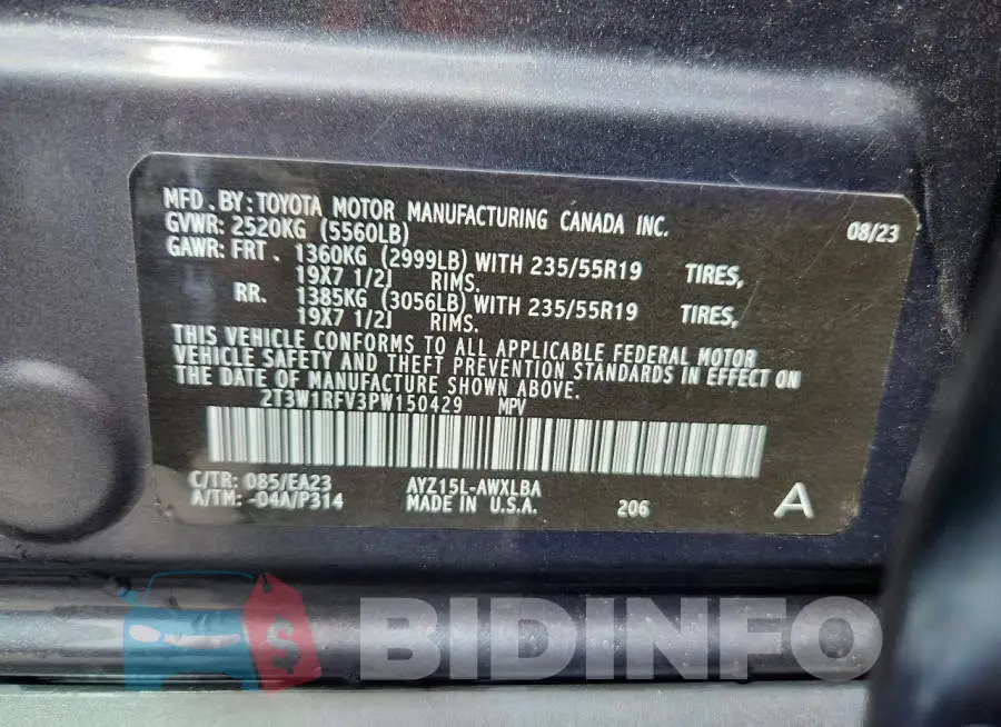 2T3W1RFV3PW150429 Photo# 13
