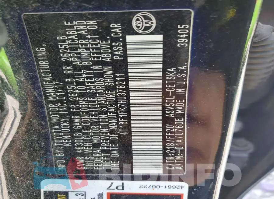 4T1BF1FK7HU378211 Photo# 12