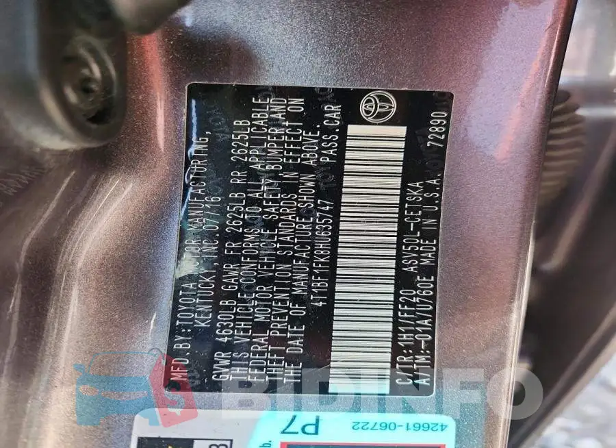 4T1BF1FK8HU635747 Photo# 13