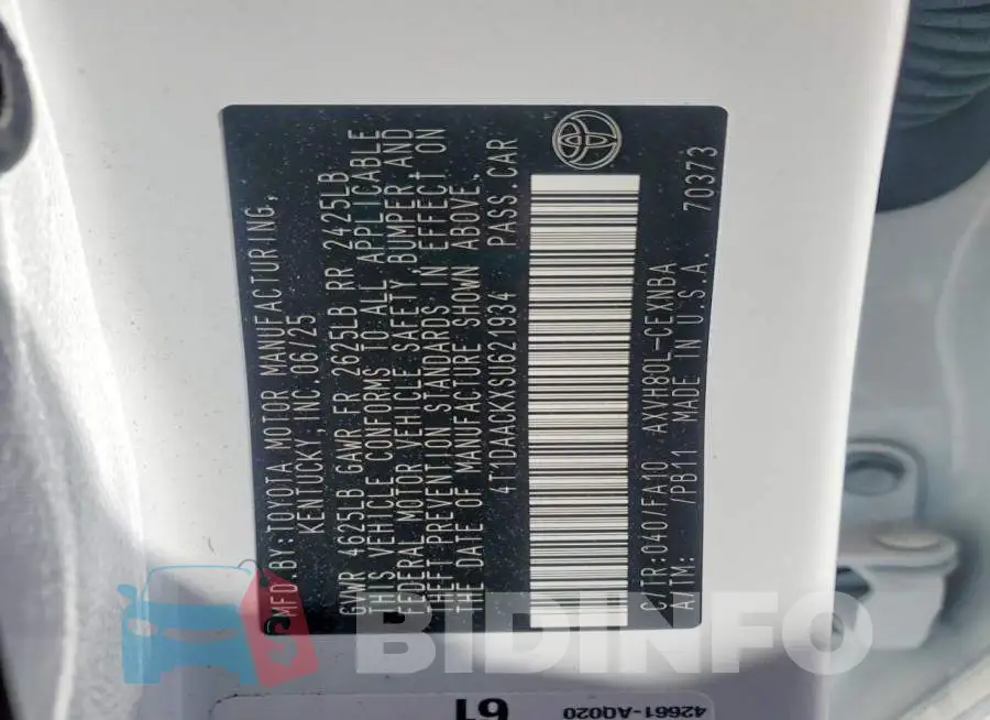 4T1DAACKXSU621934 Photo# 13