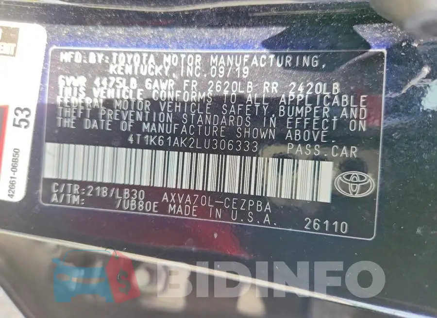 4T1K61AK2LU306333 Photo# 13