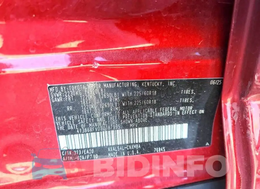 4T3B6RFV0SU187995 Photo# 13