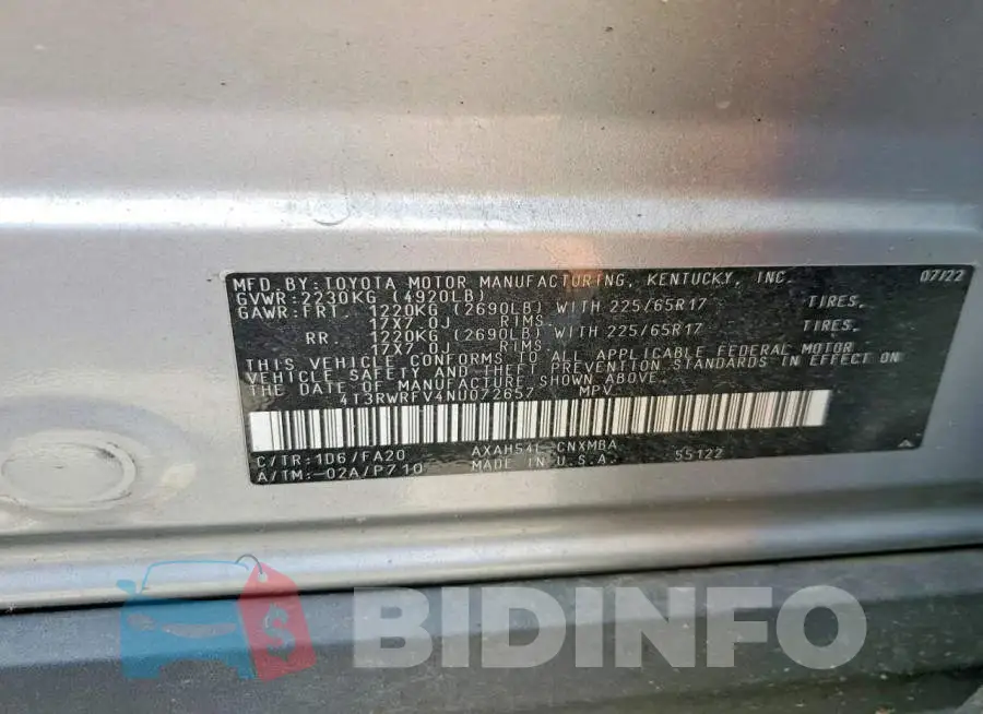 4T3RWRFV4NU072657 Photo# 13