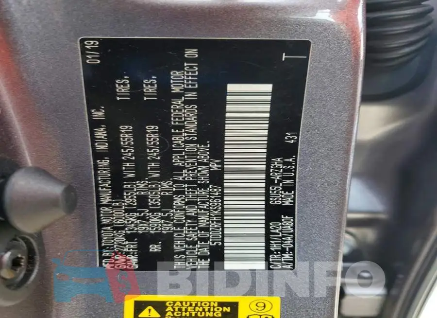 5TDDZRFH1KS961487 Photo# 12