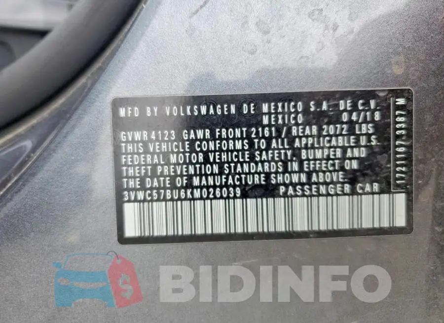 3VWC57BU6KM026039 Photo# 12