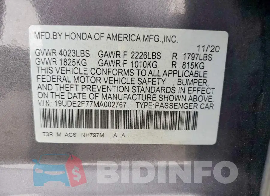 19UDE2F77MA002767 Photo# 12