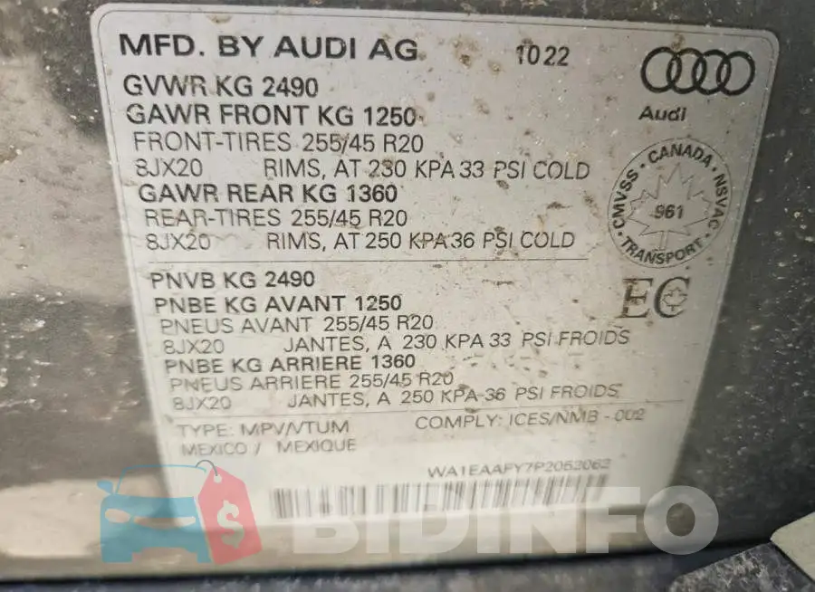WA1EAAFY7P2052062 Photo# 13