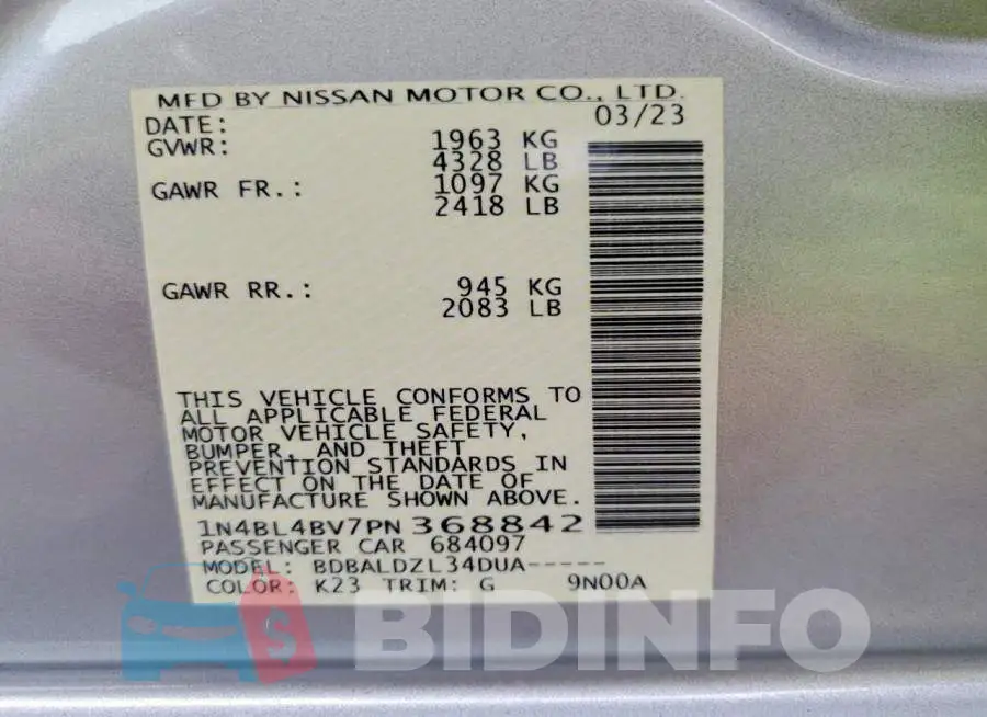 1N4BL4BV7PN368842 Photo# 12