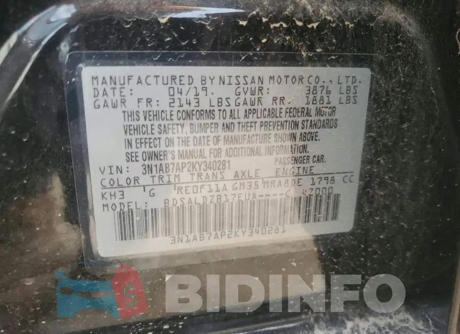 3N1AB7AP2KY340281 Photo# 12