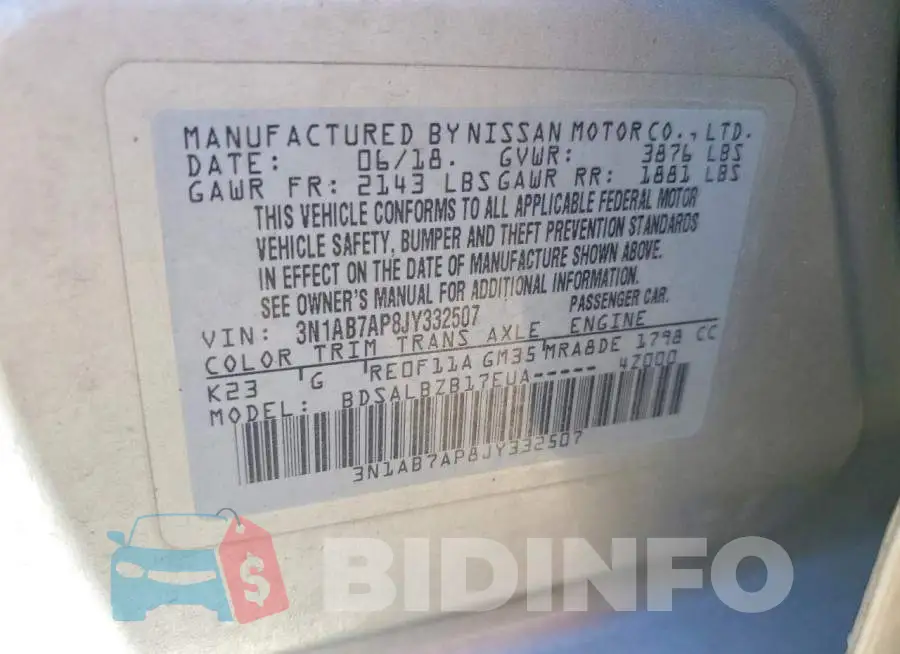 3N1AB7AP8JY332507 Photo# 13