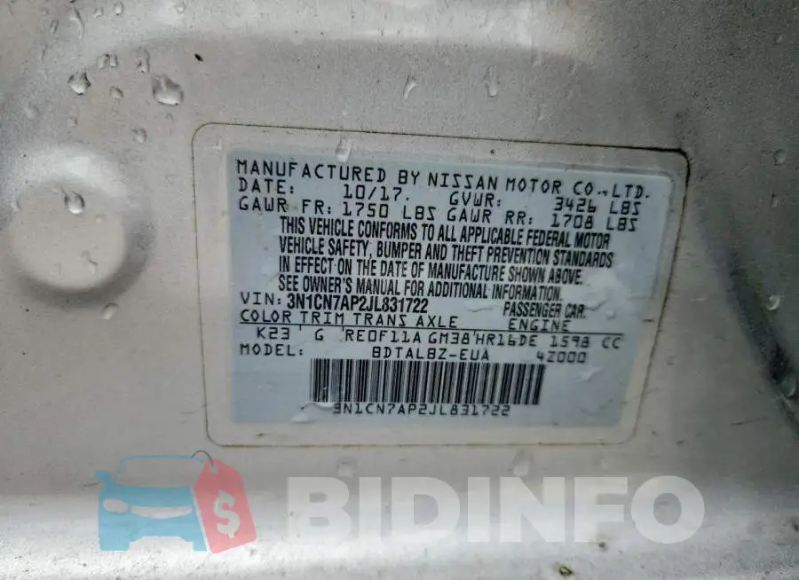 3N1CN7AP2JL831722 Photo# 12