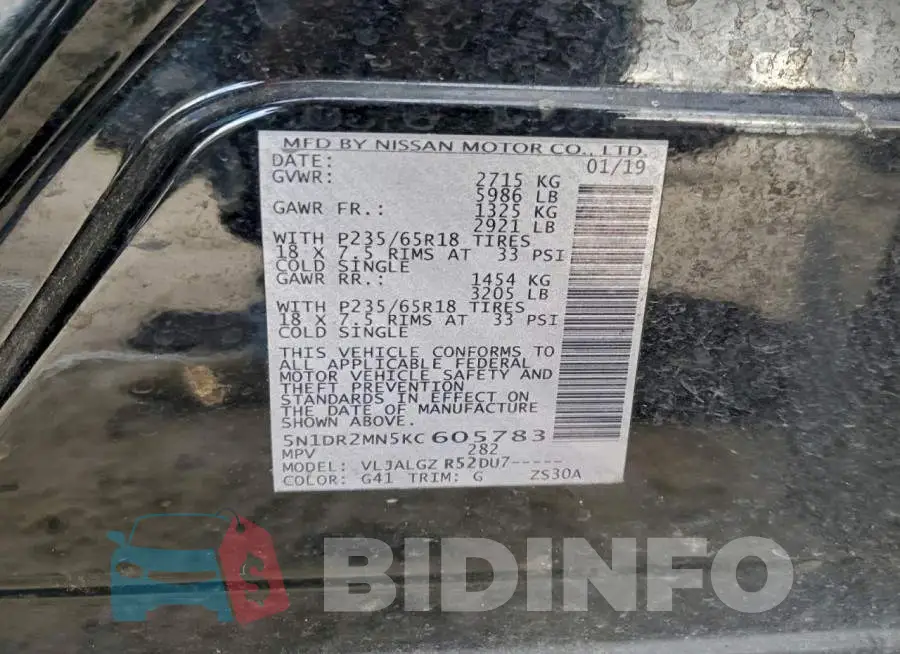 5N1DR2MN5KC605783 Photo# 12