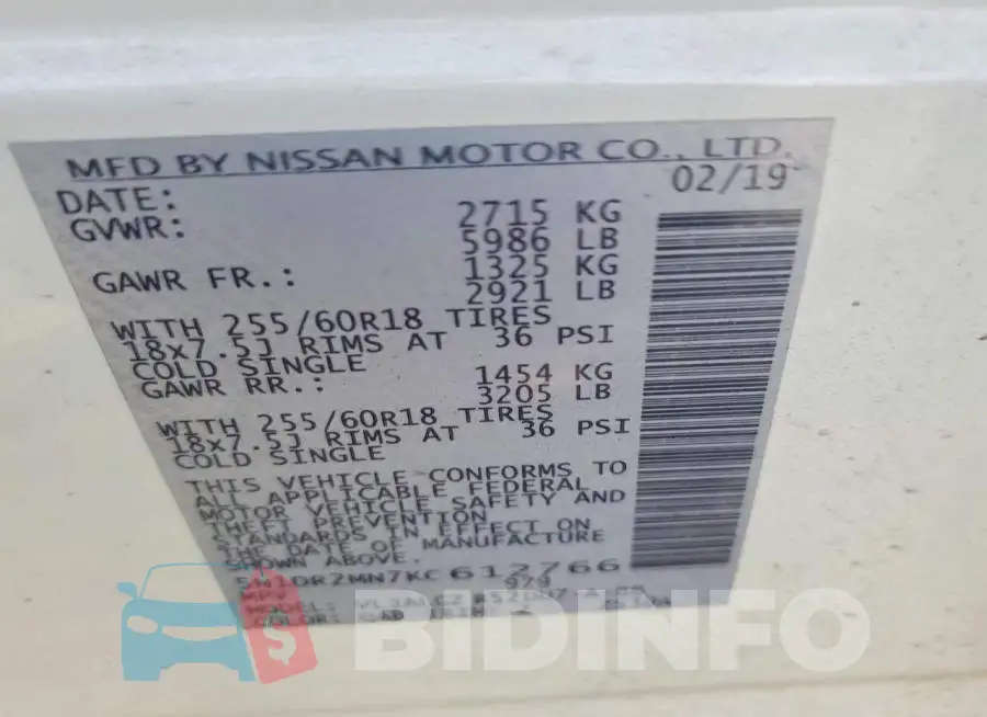 5N1DR2MN7KC612766 Photo# 13