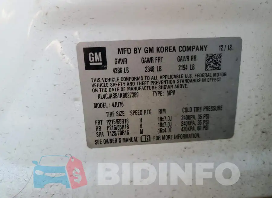 KL4CJASB1KB827389 Photo# 13