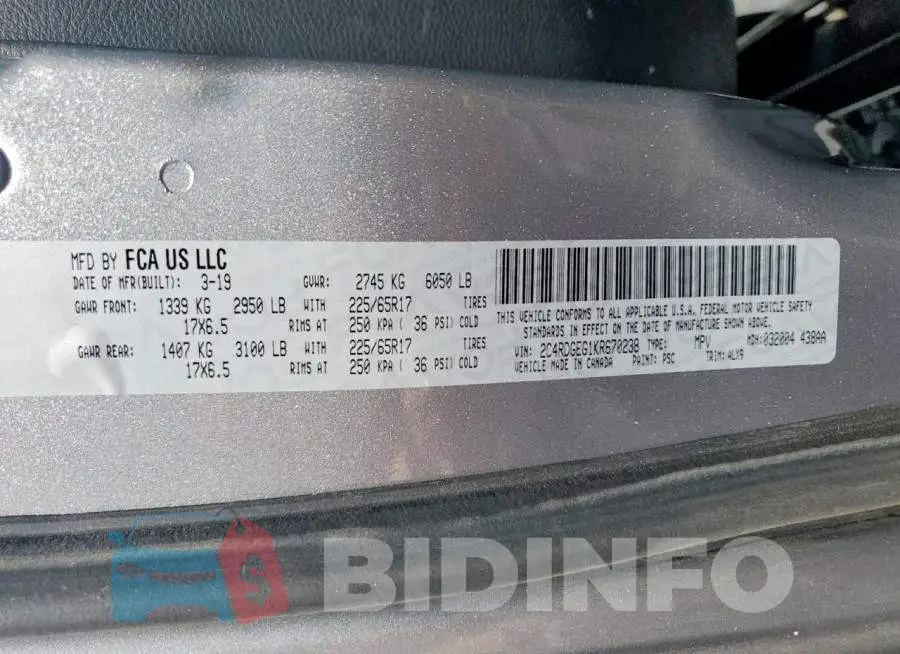 2C4RDGEG1KR670238 Photo# 13