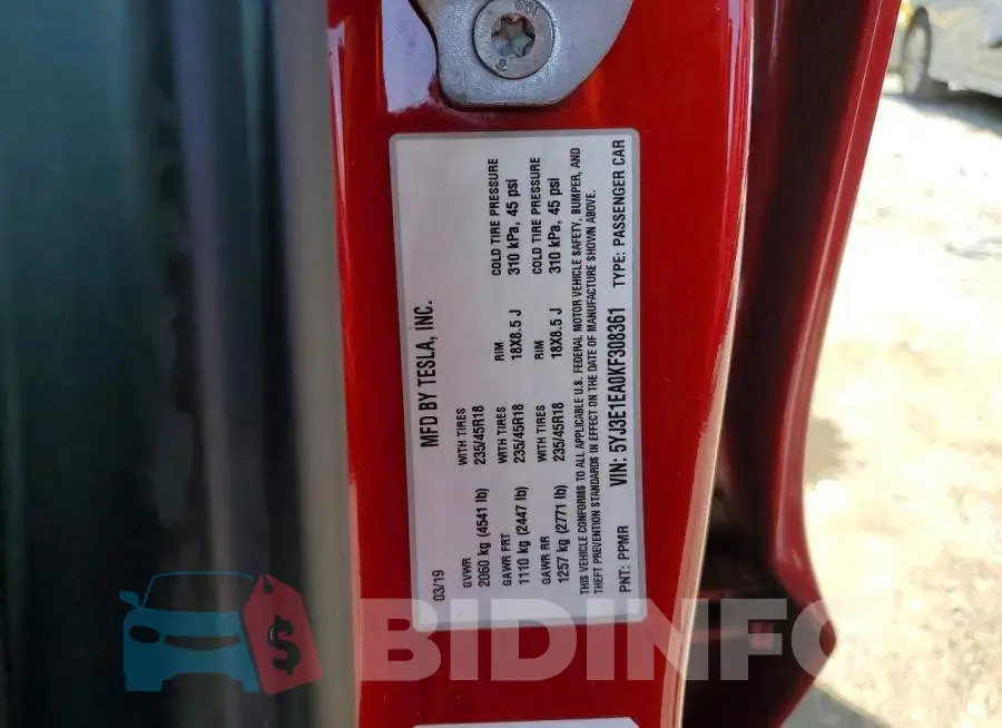 5YJ3E1EA0KF308361 Photo# 12