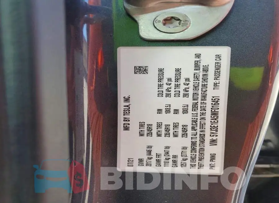 5YJ3E1EA5MF016451 Photo# 12