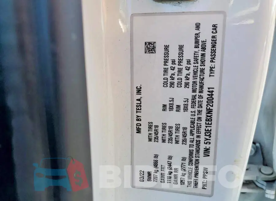 5YJ3E1EBXNF200441 Photo# 12