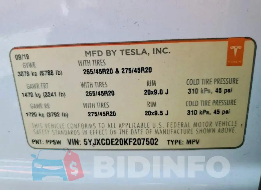 5YJXCDE20KF207502 Photo# 13