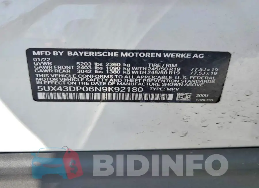 5UX43DP06N9K92180 Photo# 13