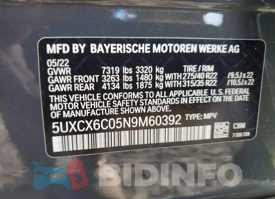 5UXCX6C05N9M60392 Photo# 13