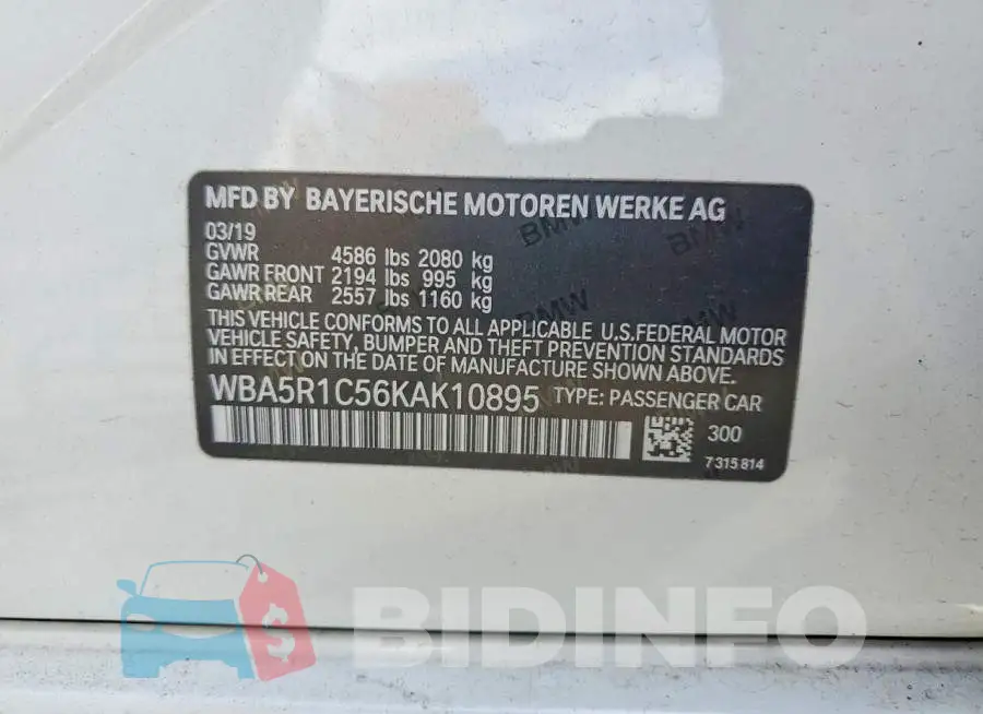 WBA5R1C56KAK10895 Photo# 12