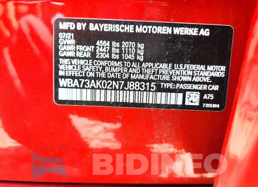 WBA73AK02N7J88315 Photo# 12