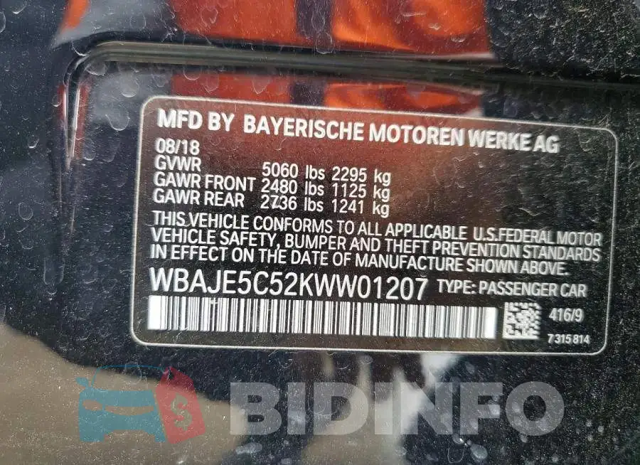 WBAJE5C52KWW01207 Photo# 12