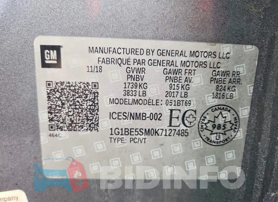 1G1BE5SM0K7127485 Photo# 12