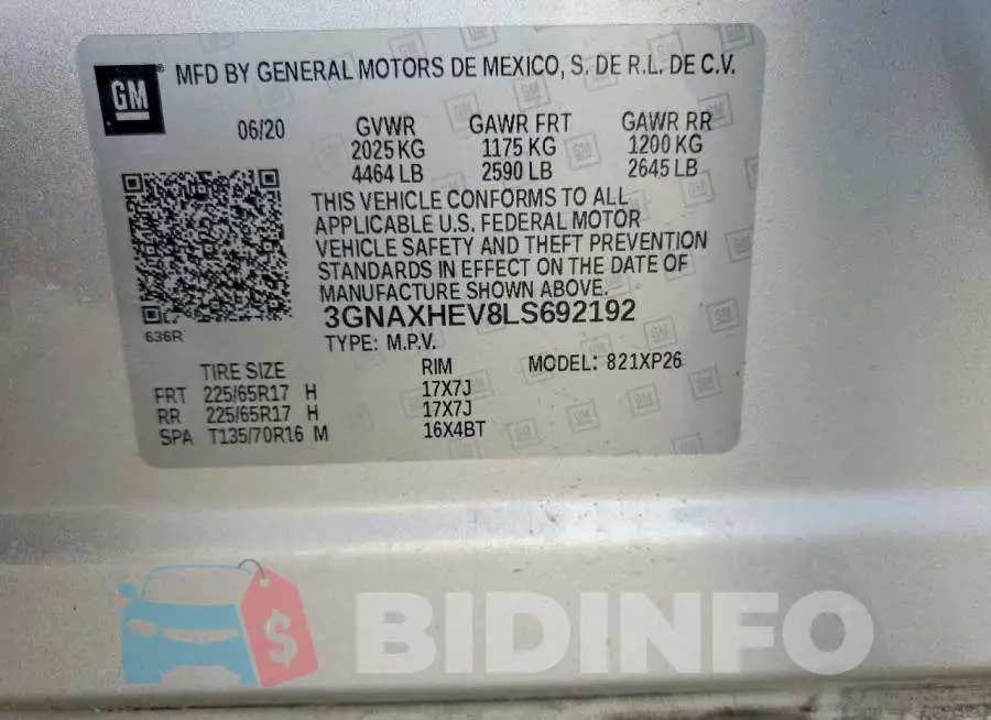 3GNAXHEV8LS692192 Photo# 14