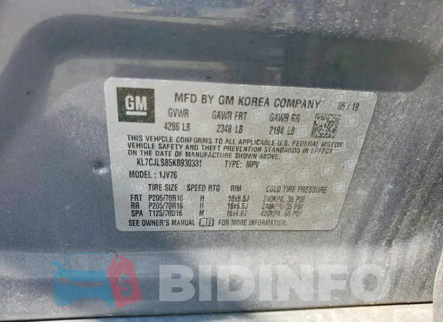 KL7CJLSB5KB930331 Photo# 12