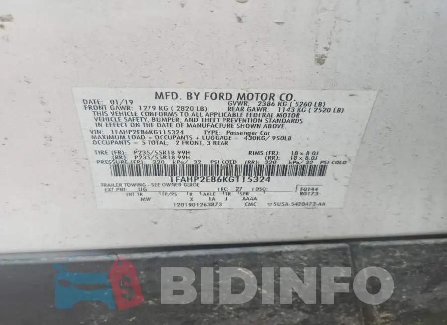 1FAHP2E86KG115324 Photo# 12