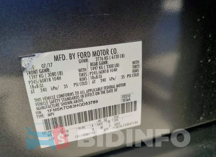 1FM5K7D83HGD53789 Photo# 13