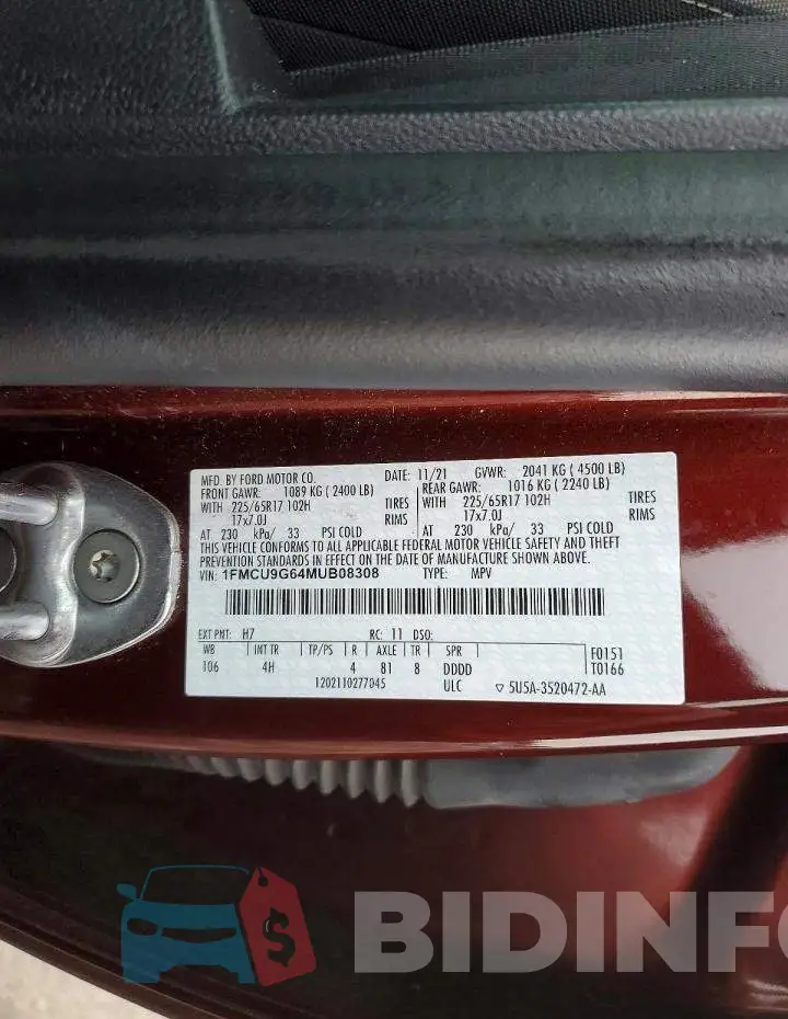 1FMCU9G64MUB08308 Photo# 13