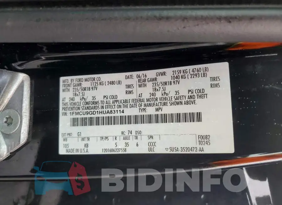 1FMCU9GD1HUA83114 Photo# 13