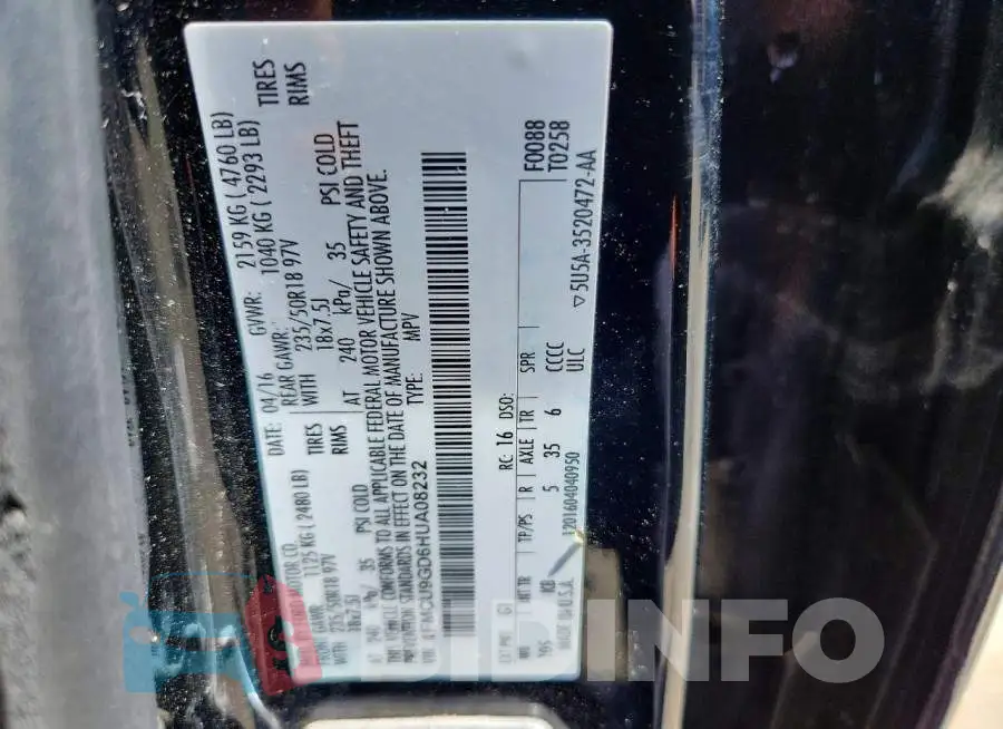1FMCU9GD6HUA08232 Photo# 14