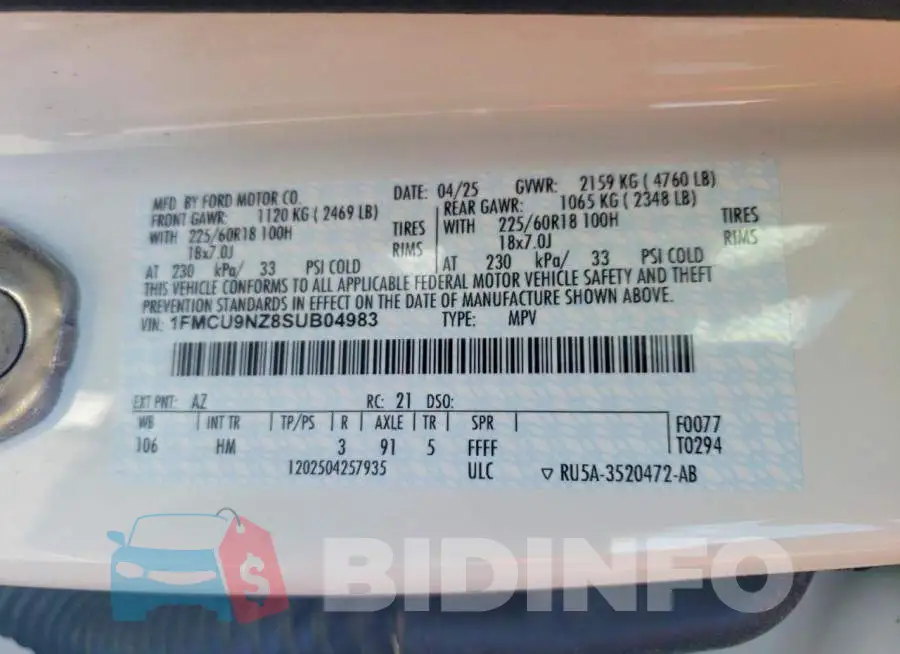 1FMCU9NZ8SUB04983 Photo# 13