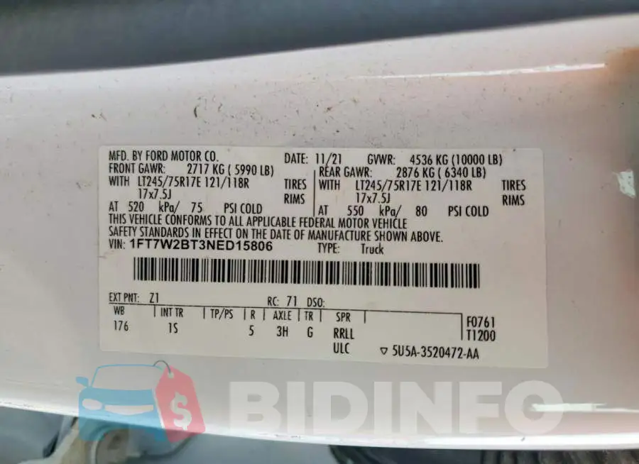 1FT7W2BT3NED15806 Photo# 13
