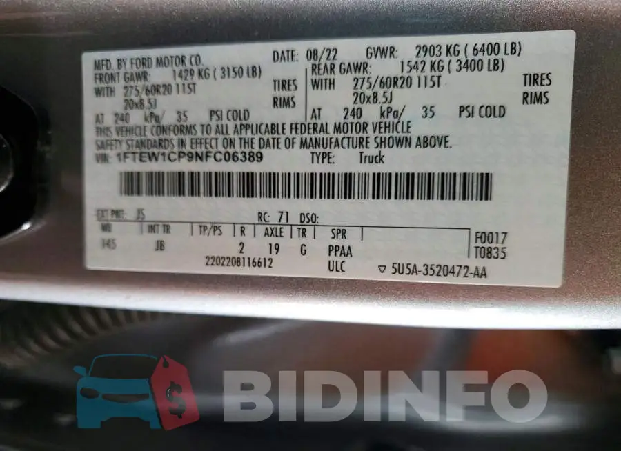 1FTEW1CP9NFC06389 Photo# 12