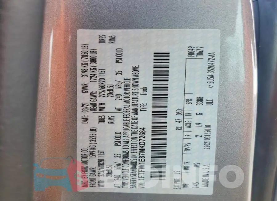 1FTFW1E87MKD72684 Photo# 12
