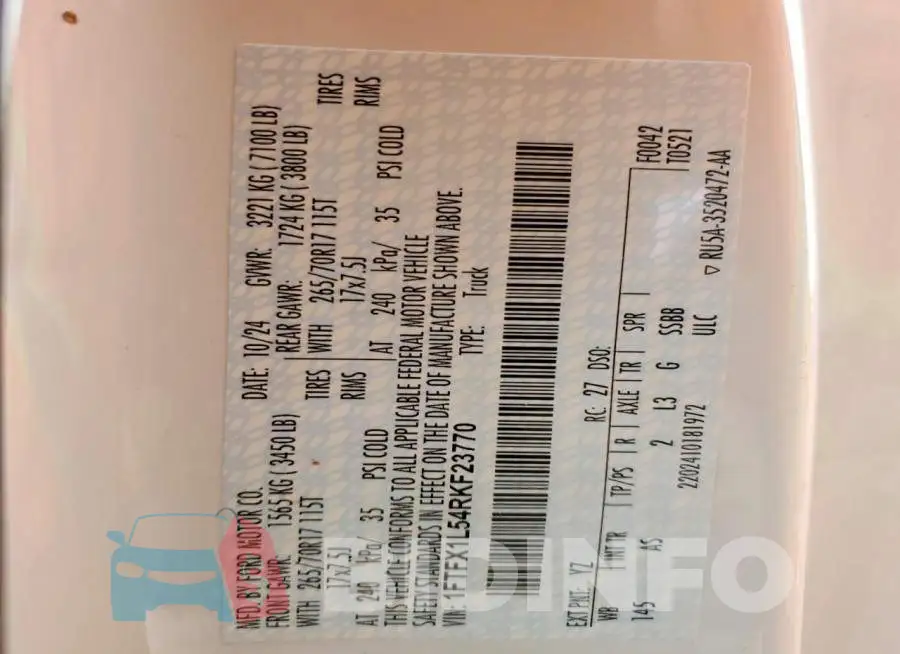 1FTFX1L54RKF23770 Photo# 12