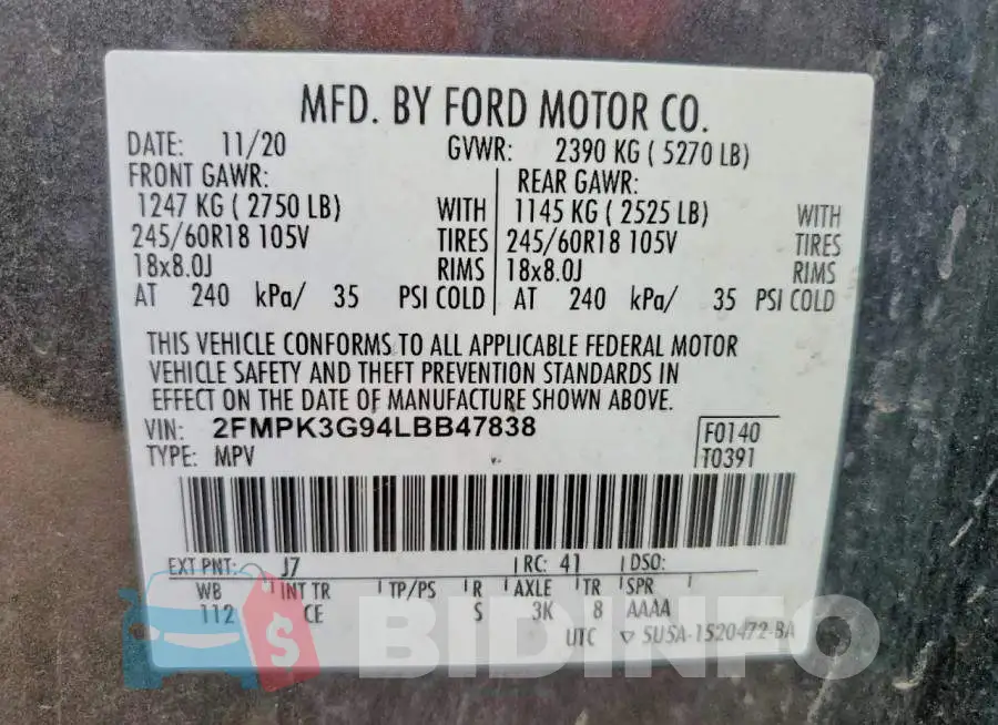 2FMPK3G94LBB47838 Photo# 12