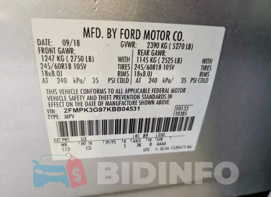 2FMPK3G97KBB04531 Photo# 13
