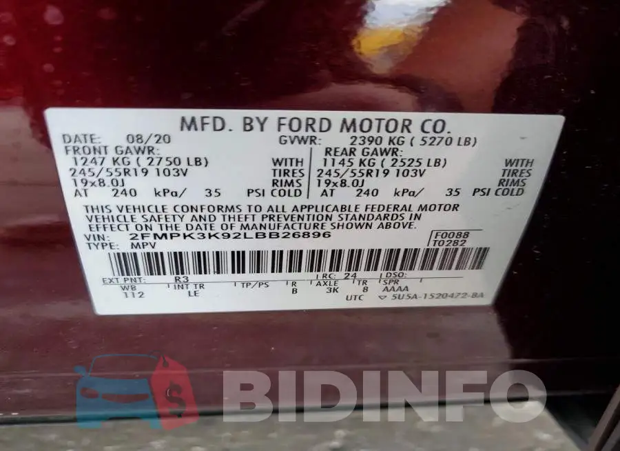 2FMPK3K92LBB26896 Photo# 12