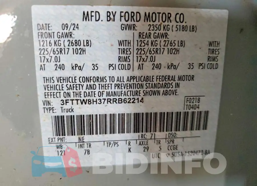 3FTTW8H37RRB62214 Photo# 12