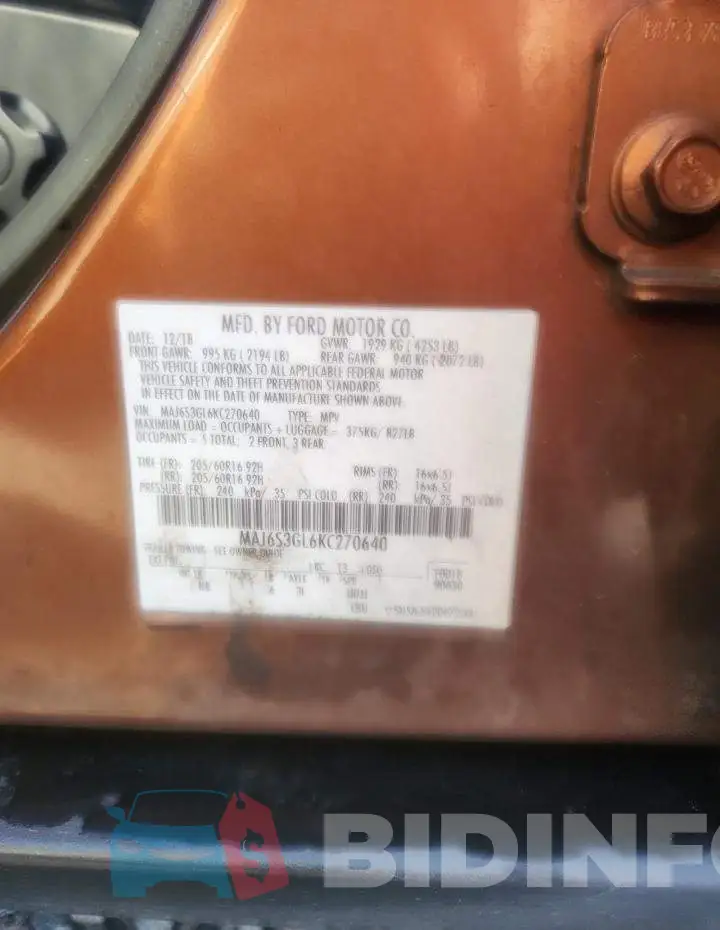 MAJ6S3GL6KC270640 Photo# 13